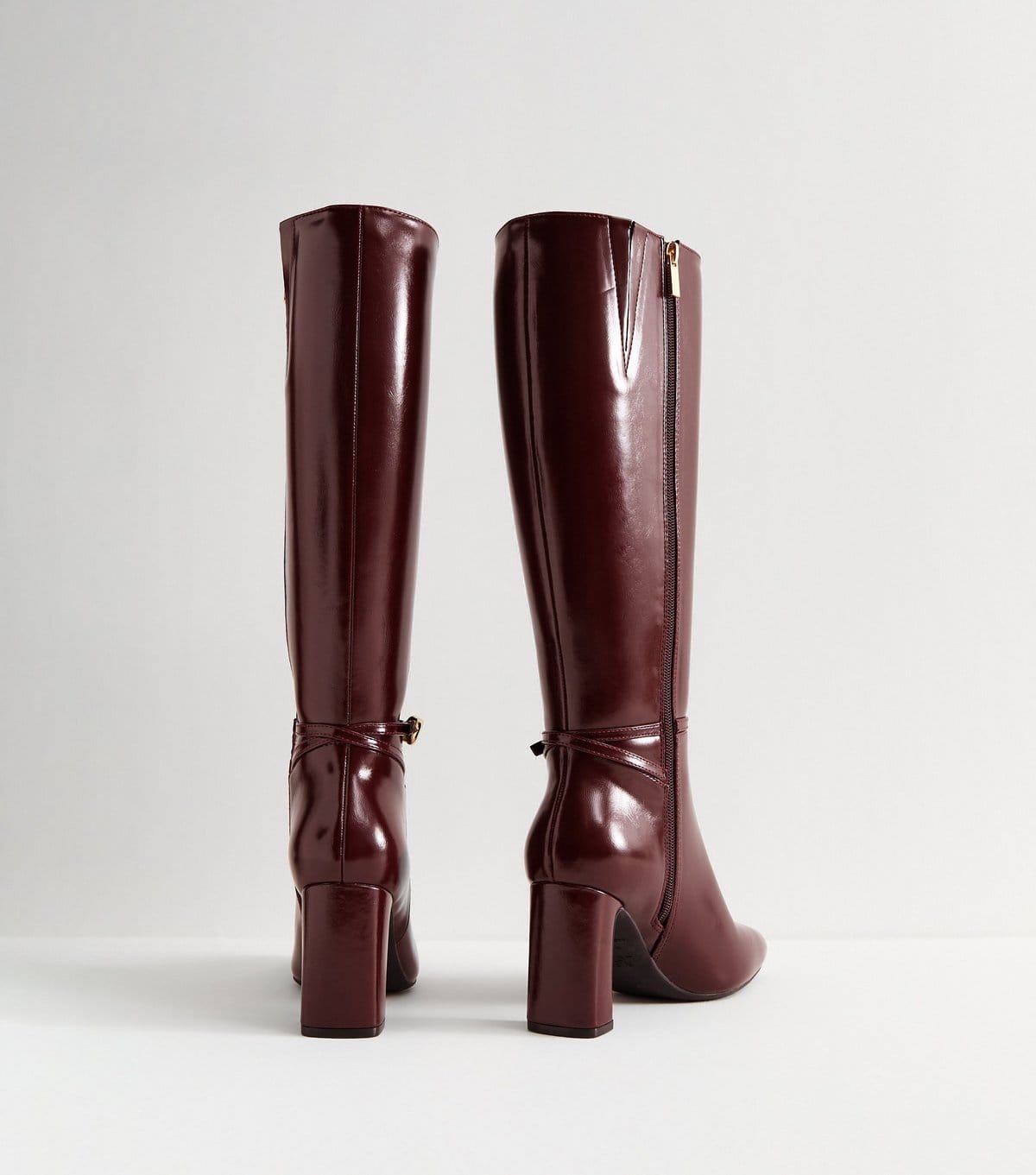 New Look Women's Dark Burgundy Faux Leather Knee High Boots Vegan New Look - 4