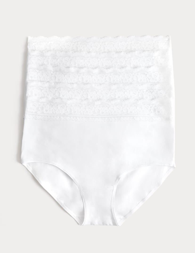 Marks & Spencer M&S 5pk Cotton Lycra® & Lace Full Briefs White - 1