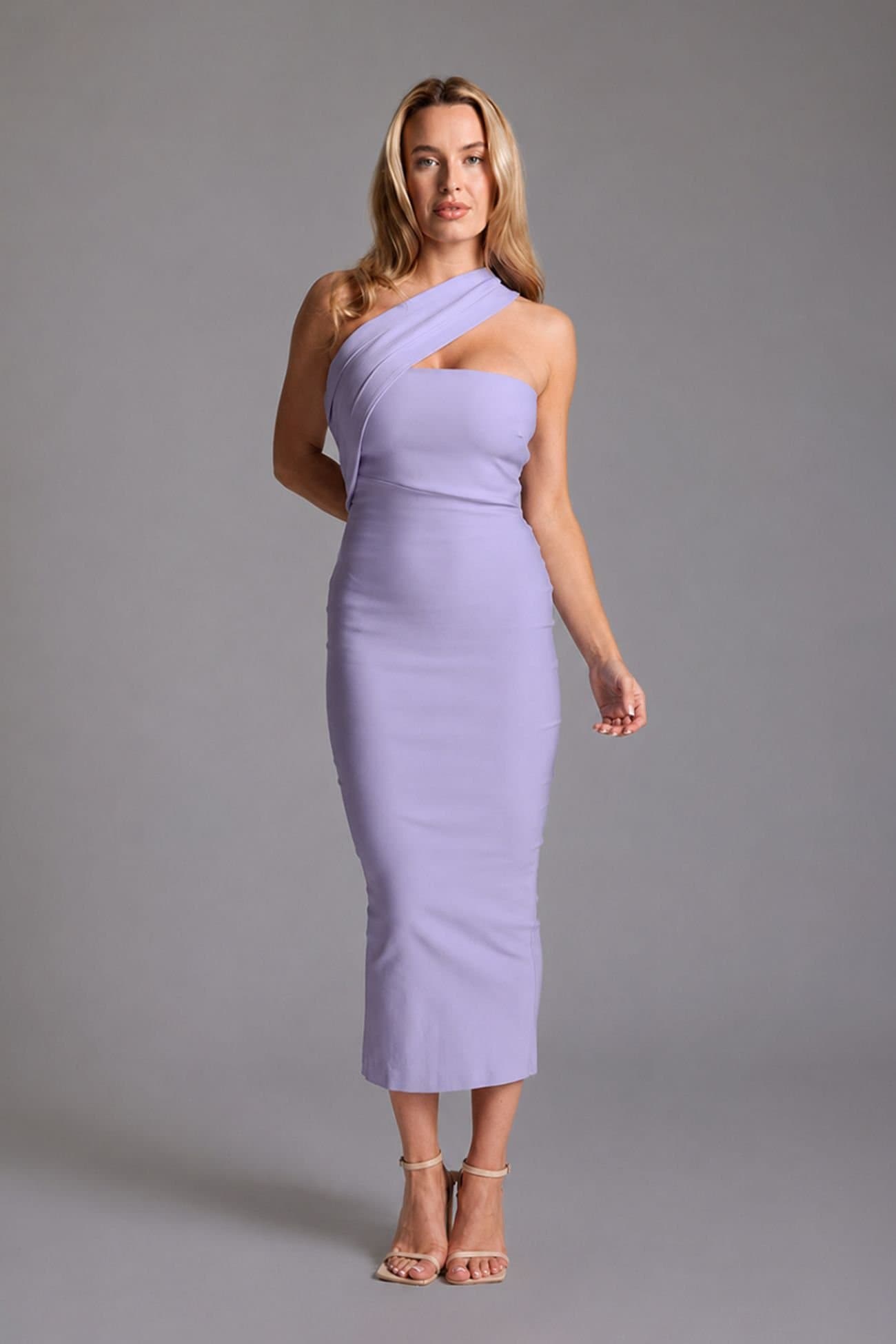 Vesper Vesper Women's One Shoulder Bodycon Midaxi Dress in Lilac