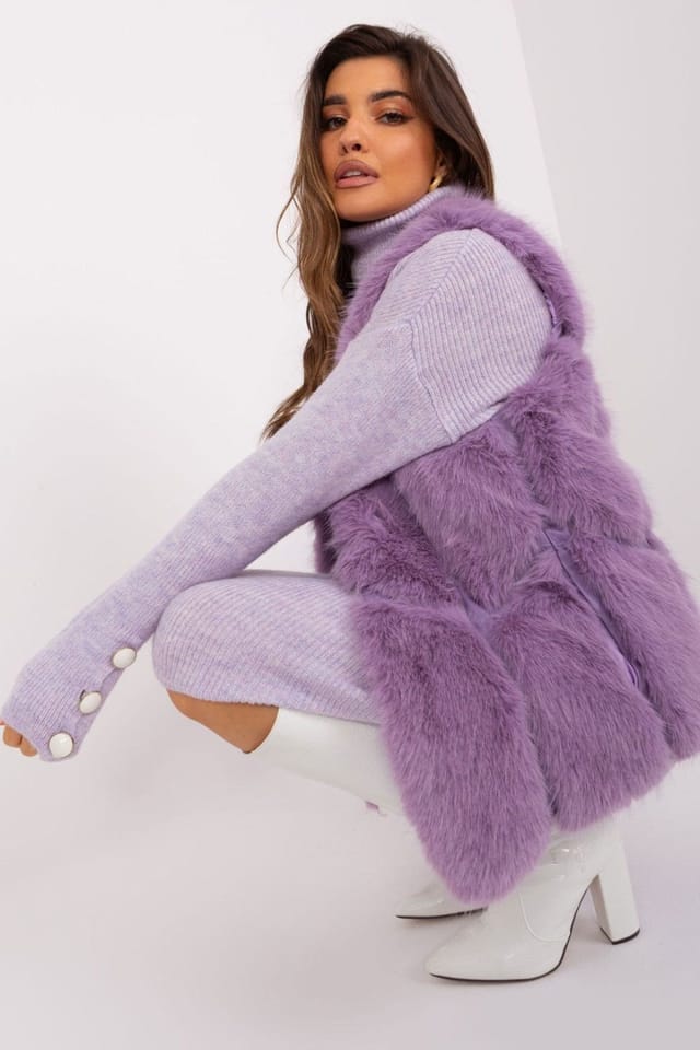 Love Lace Love Lace Women's Soft Polyester Faux Fur Vest with Slip Pockets Style 187528 in Violet - 2