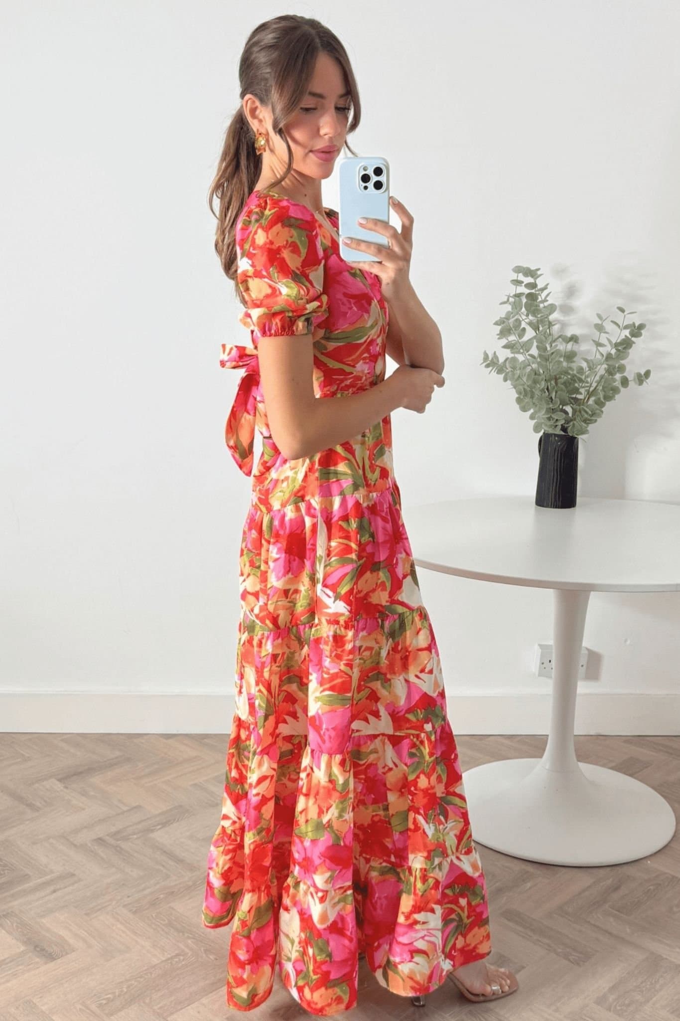 Style Cheat Style Cheat Women's Zoe Tropical Print Tiered Cutout Maxi Dress in Orange