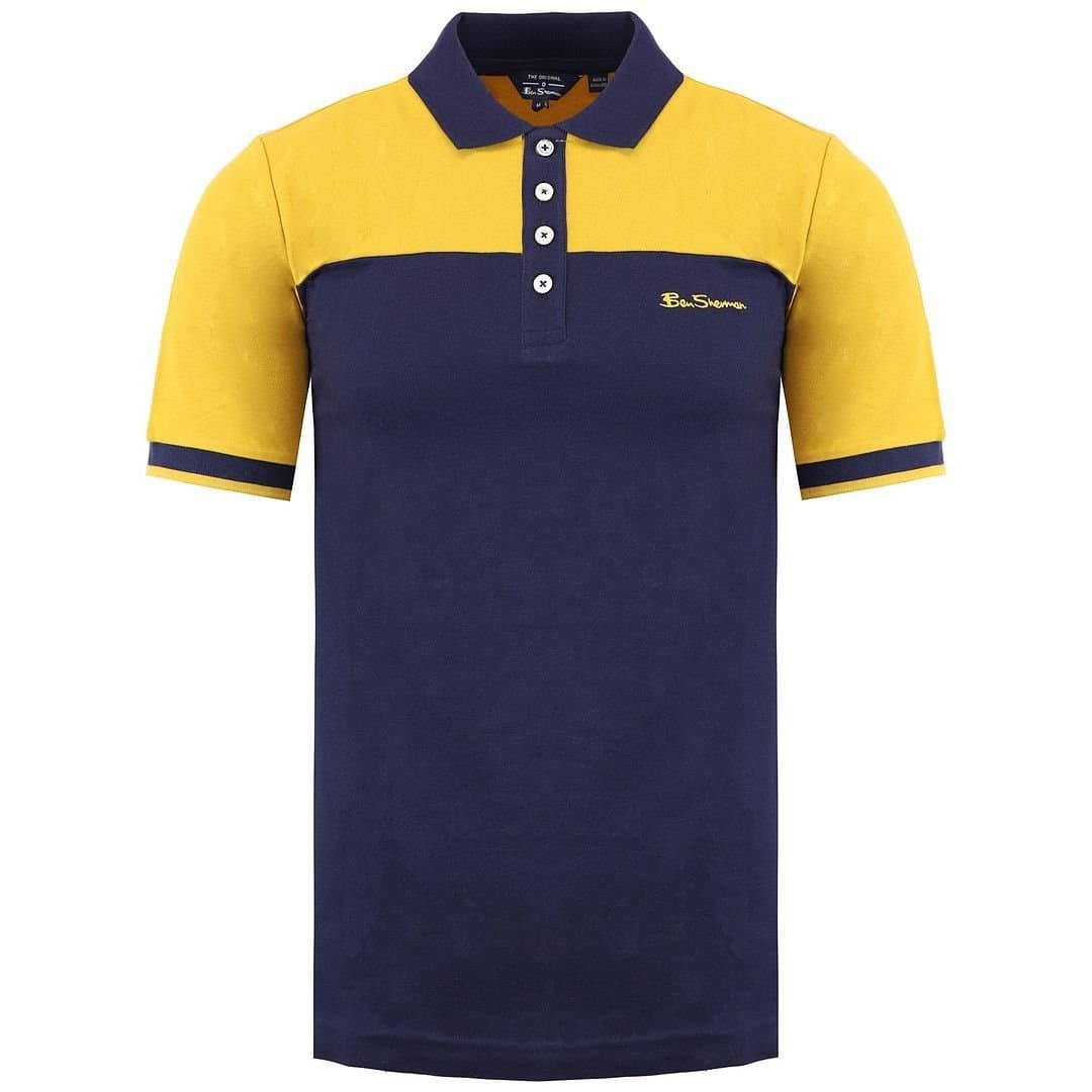 Ben Sherman Ben Sherman Men's Short Sleeve Collared NavyYellow Block Polo Shirt in Blue