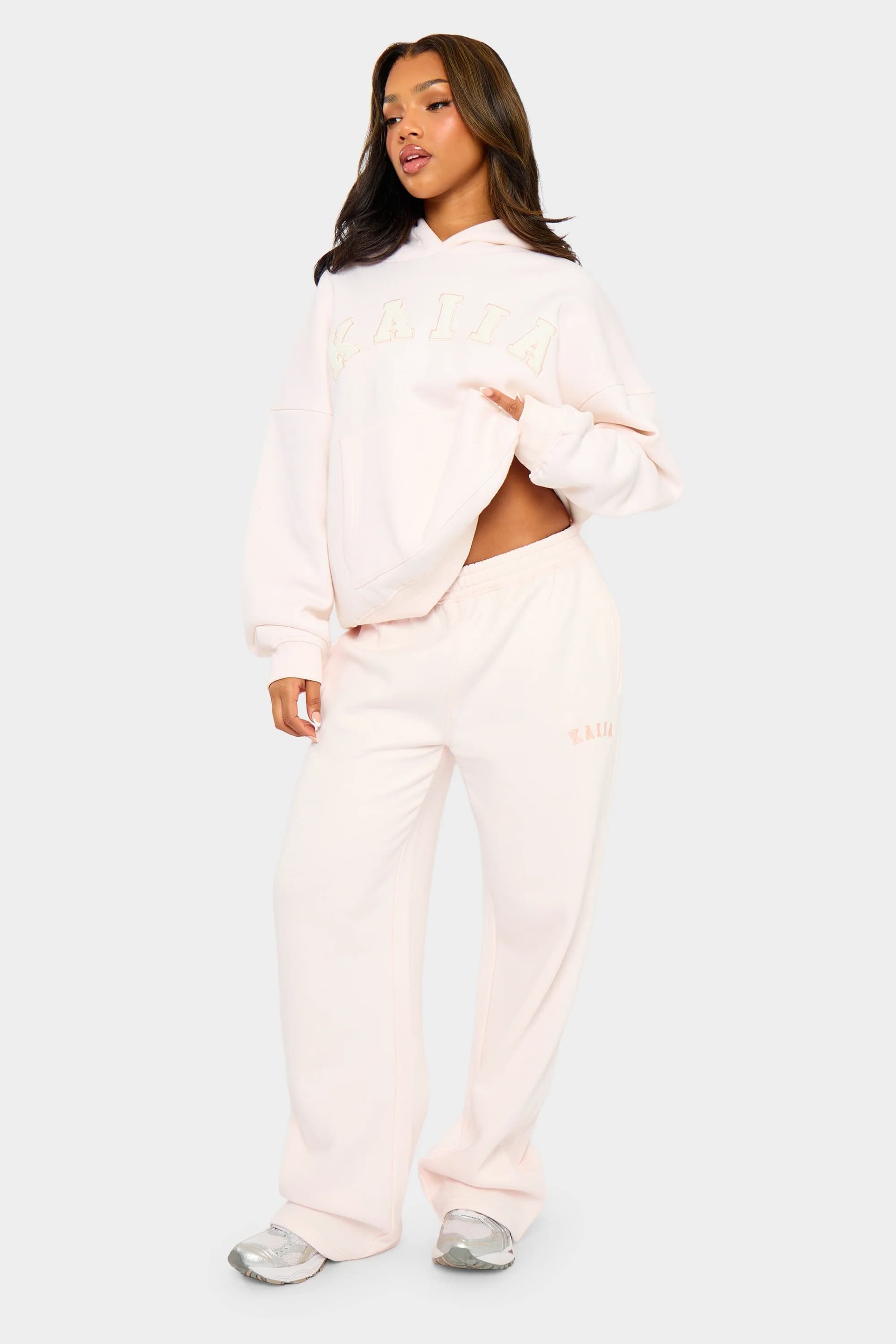 Kaiia Kaiia Slogan Wide Leg Joggers Shell Pink