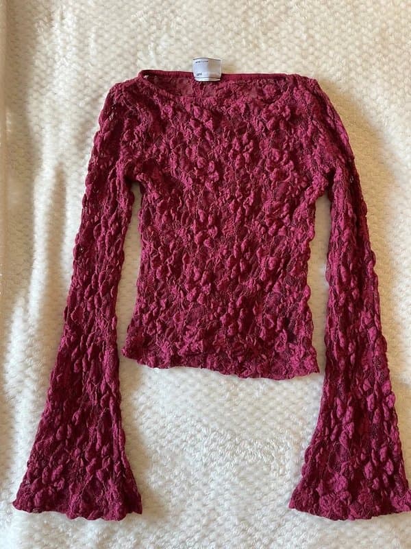 ASOS Mesh Floral Red Long Sleeve Top