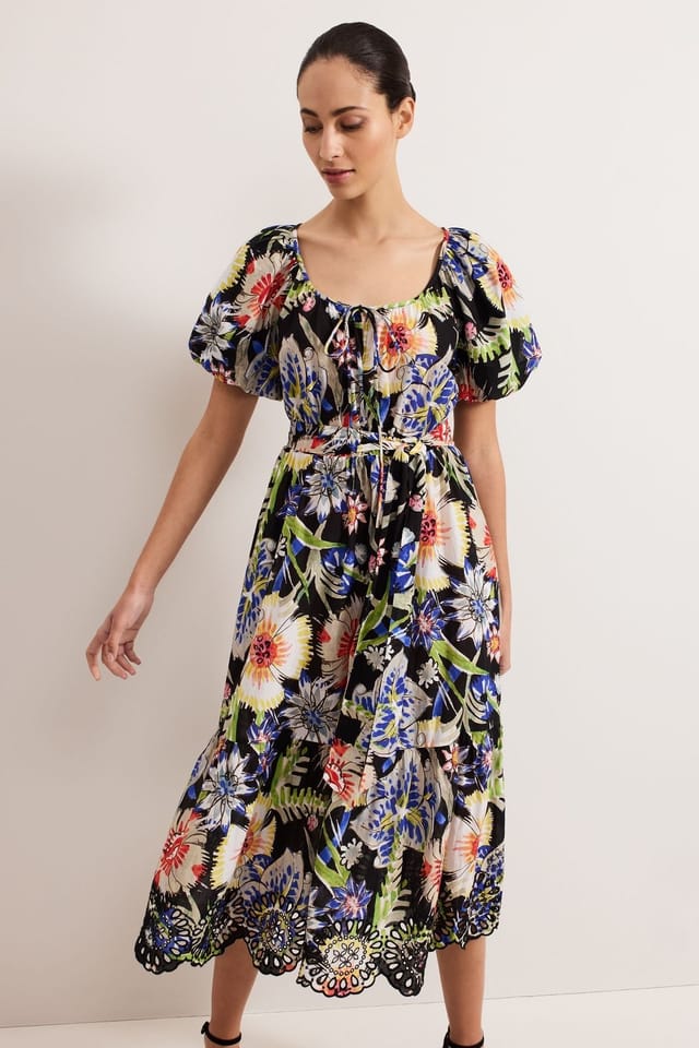 Phase Eight Phase Eight Women's Asa Floral Tie Neck Dress in Black - 3