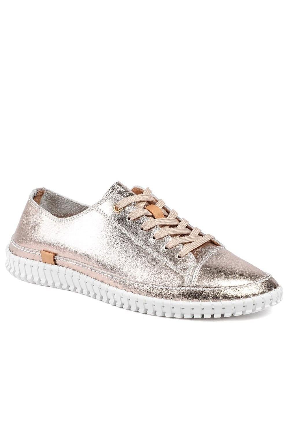 Pavers Pavers Women's Leather Flexible Lightweight Lace Up Trainers in Rose Gold