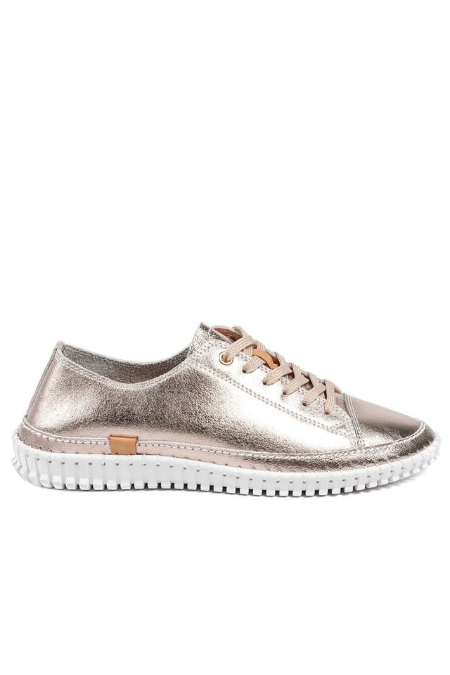 Pavers Pavers Women's Leather Flexible Lightweight Lace Up Trainers in Rose Gold - 2