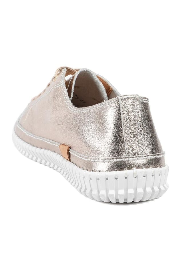 Pavers Pavers Women's Leather Flexible Lightweight Lace Up Trainers in Rose Gold - 3