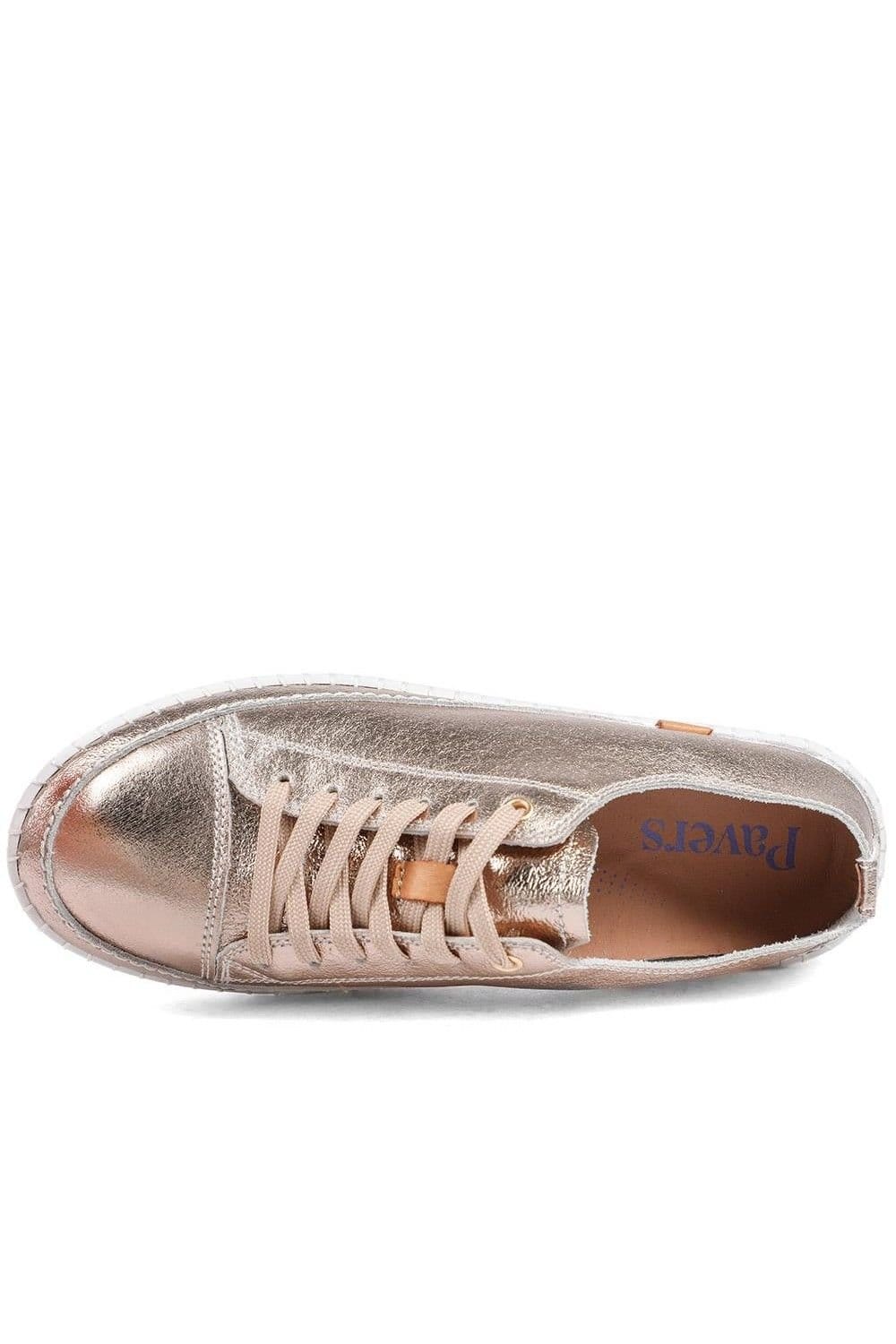 Pavers Pavers Women's Leather Flexible Lightweight Lace Up Trainers in Rose Gold - 4