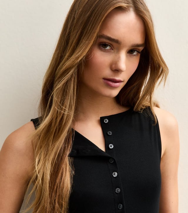 New Look Women's Black Button Through Tank Top New Look - 3