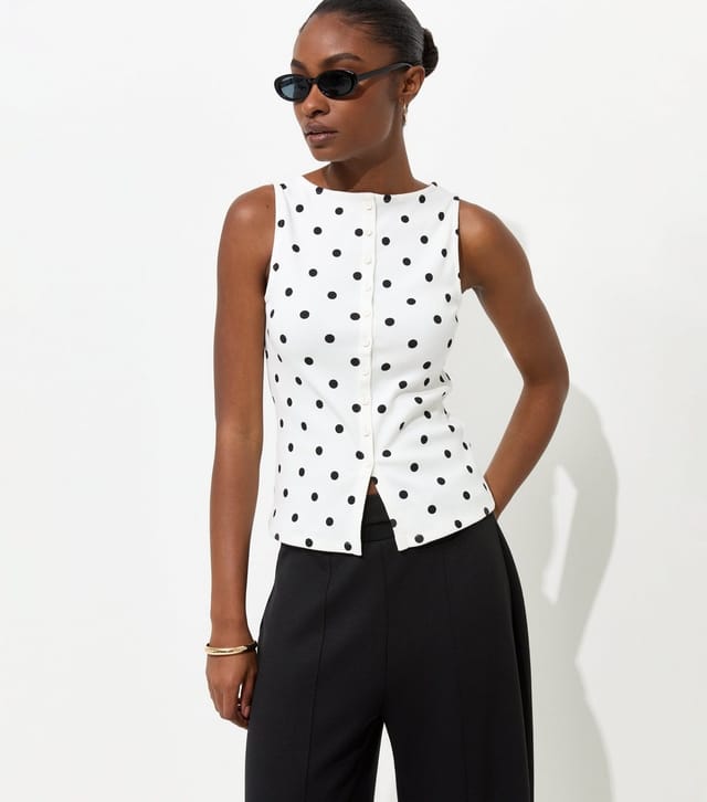New Look Women's Cream Cotton Rich Spot Print Button Through Top New Look - 2