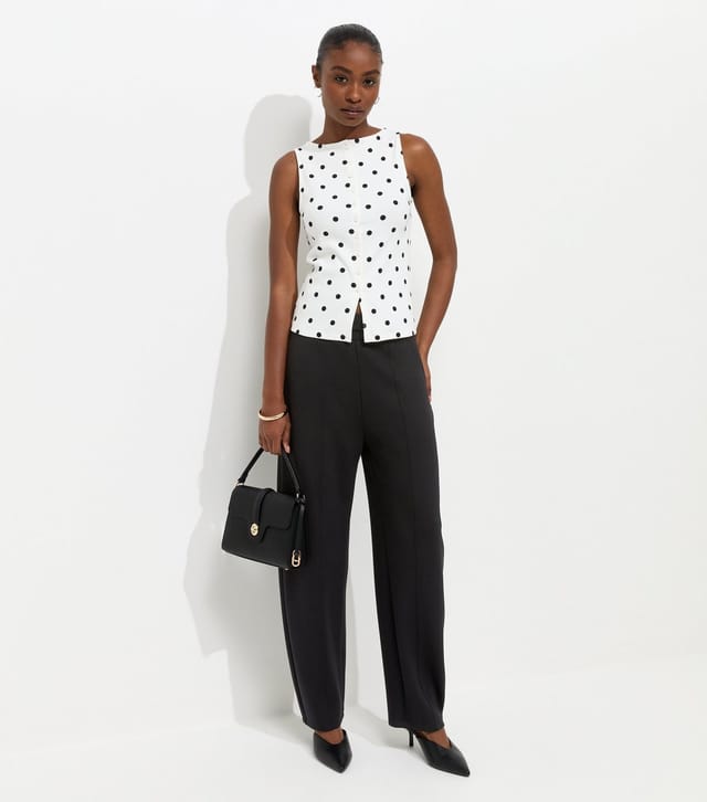 New Look Women's Cream Cotton Rich Spot Print Button Through Top New Look - 3