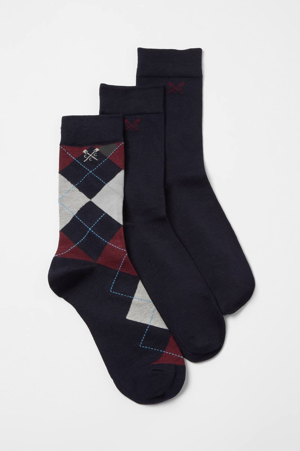 Crew Clothing Crew Clothing Men's 3 Pack Bamboo Sock Burgundy Argyle - 1