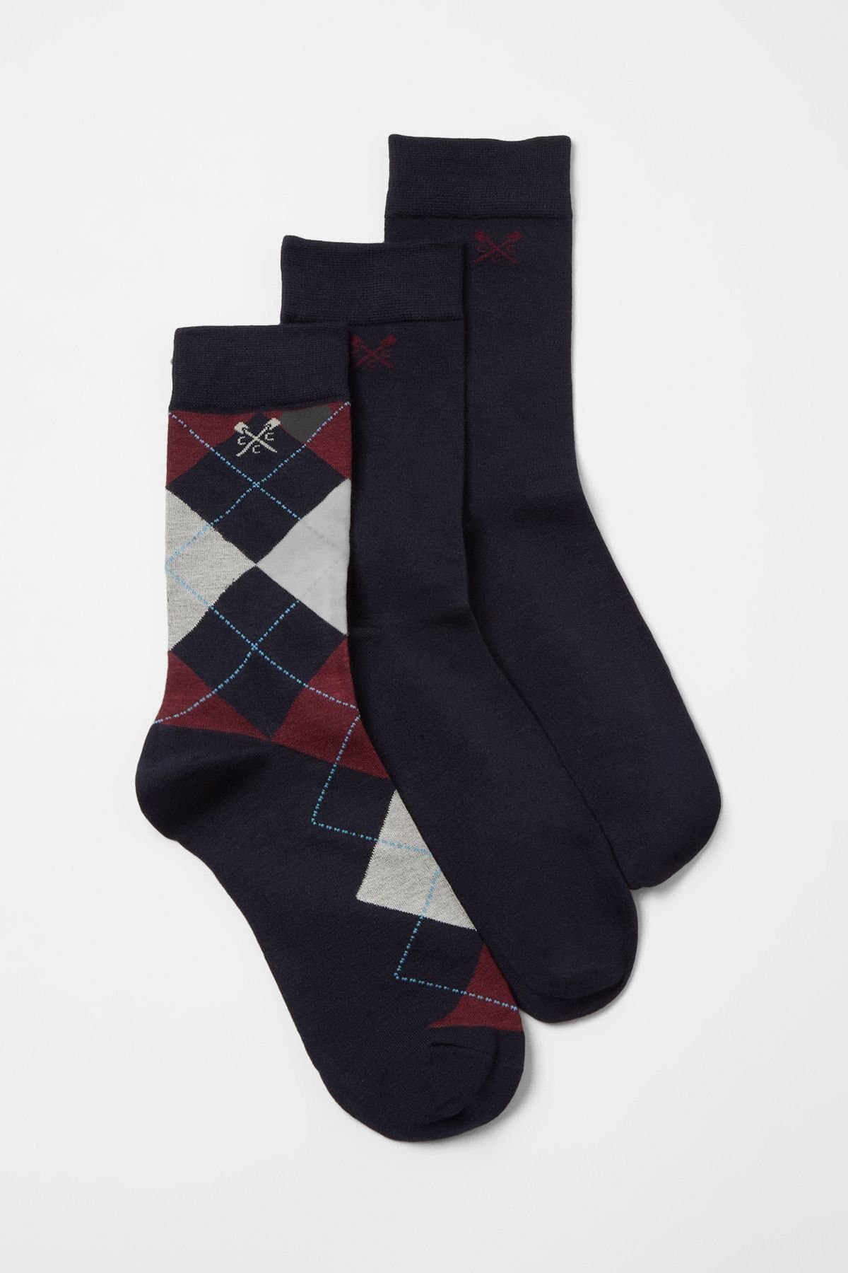 Crew Clothing Crew Clothing Men's 3 Pack Bamboo Sock Burgundy Argyle