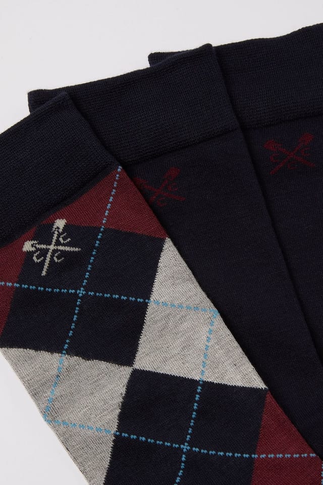 Crew Clothing Crew Clothing Men's 3 Pack Bamboo Sock Burgundy Argyle - 2