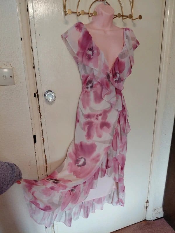 ASOS Design Pink Floral Chiffon Wrap Midi Dress