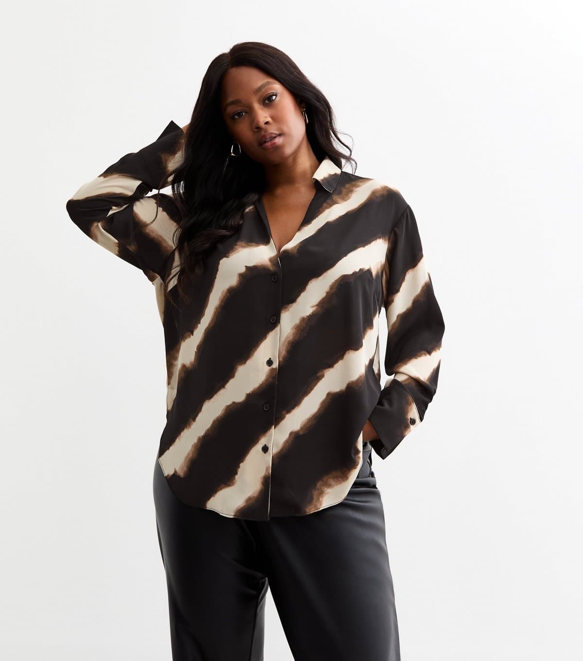 New Look Women's Plus Size Black Blurry Stripe Shirt Curves New Look