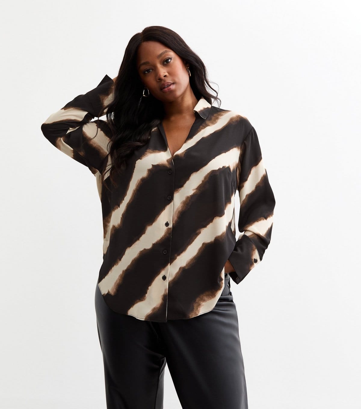 Women's Plus Size Black Blurry Stripe Shirt Curves New Look
