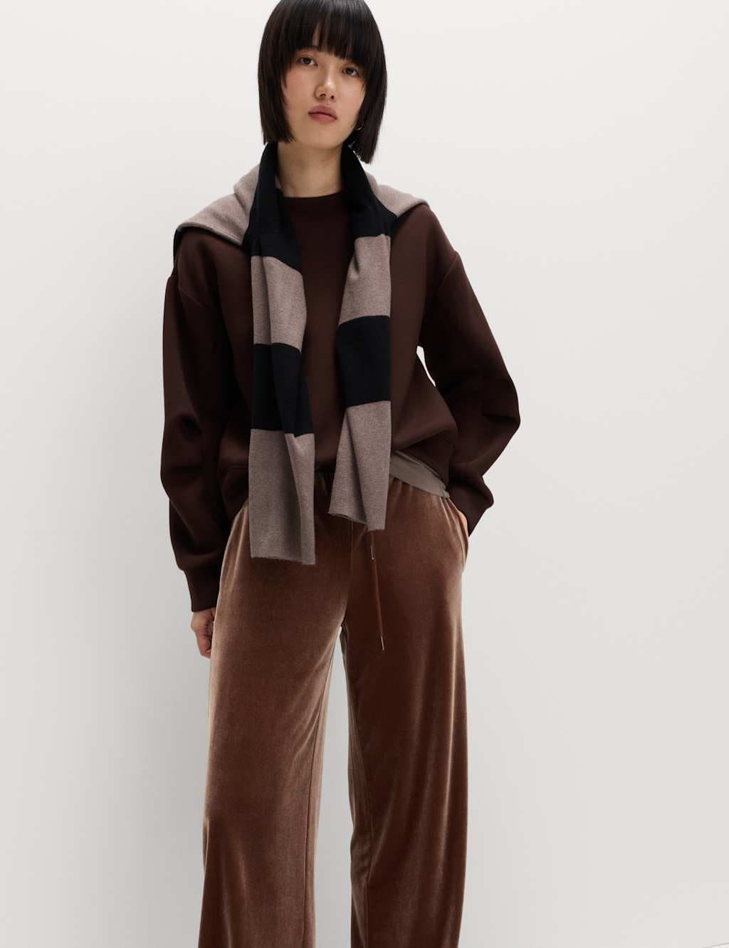 Marks & Spencer M&S High Waisted Wide Leg Joggers Toffee
