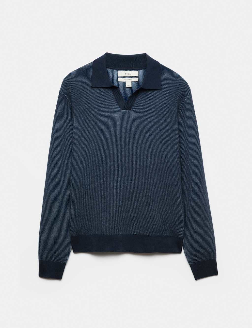 Marks & Spencer M&S Air Yarn Plaited Open Neck Jumper Blue Mix