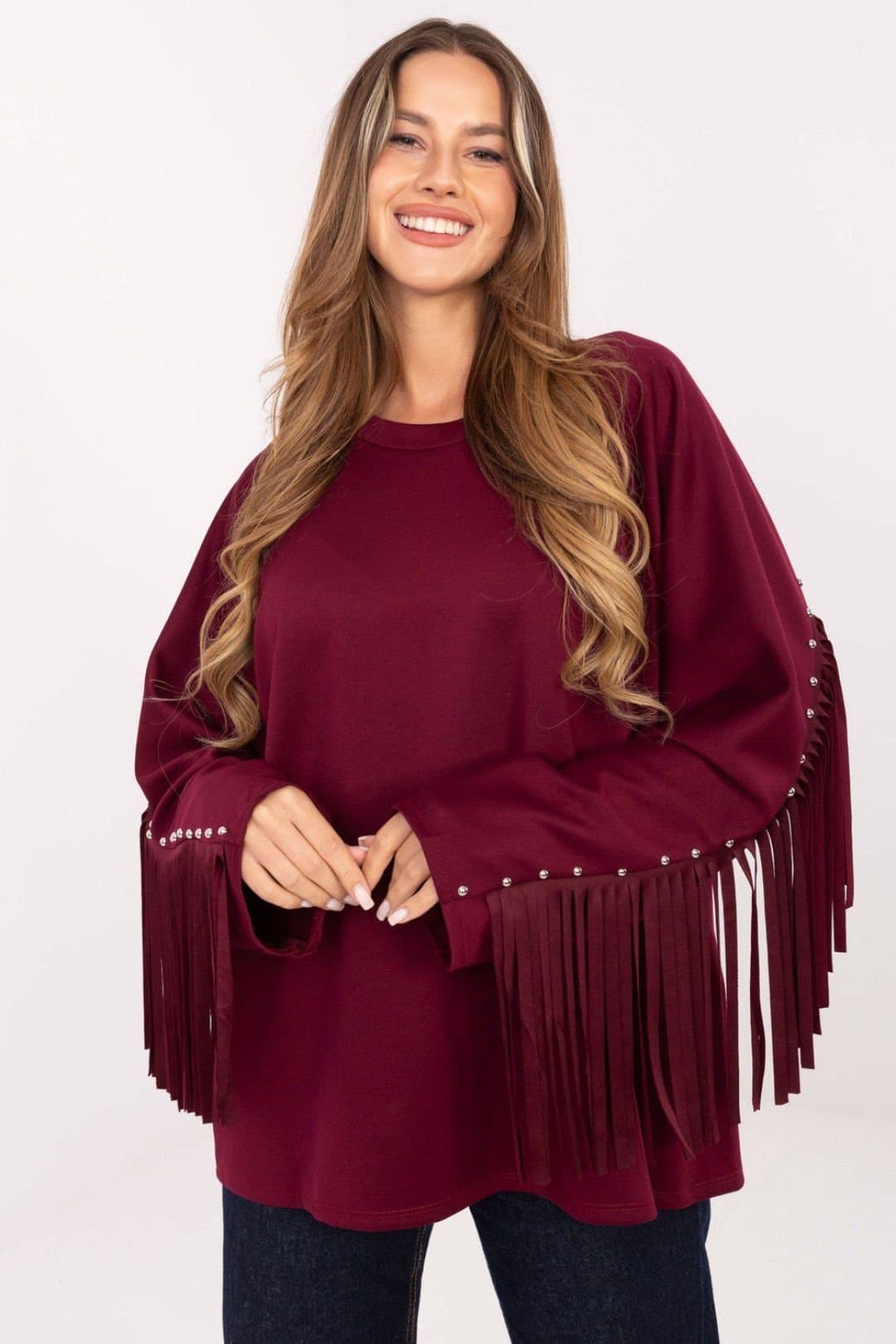 Love Lace Love Lace Burgundy Fringe Stud Viscose Polyester Sweatshirt