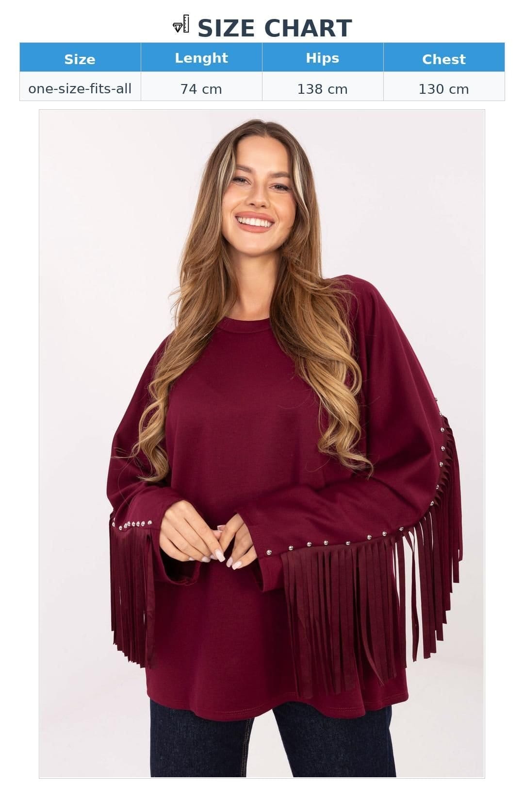 Love Lace Love Lace Women's Casual Fringe Stud Viscose Polyester Sweatshirt in Burgundy - 4