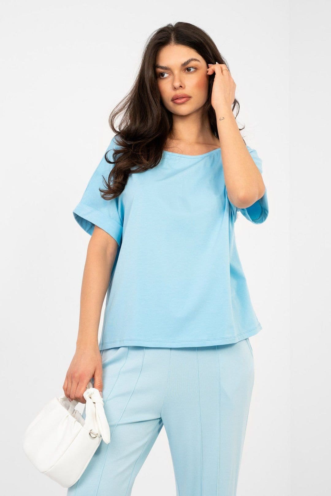 Love Lace Love Lace Women's Classic Oversize Cotton Elastane Blouse in Blue - 1