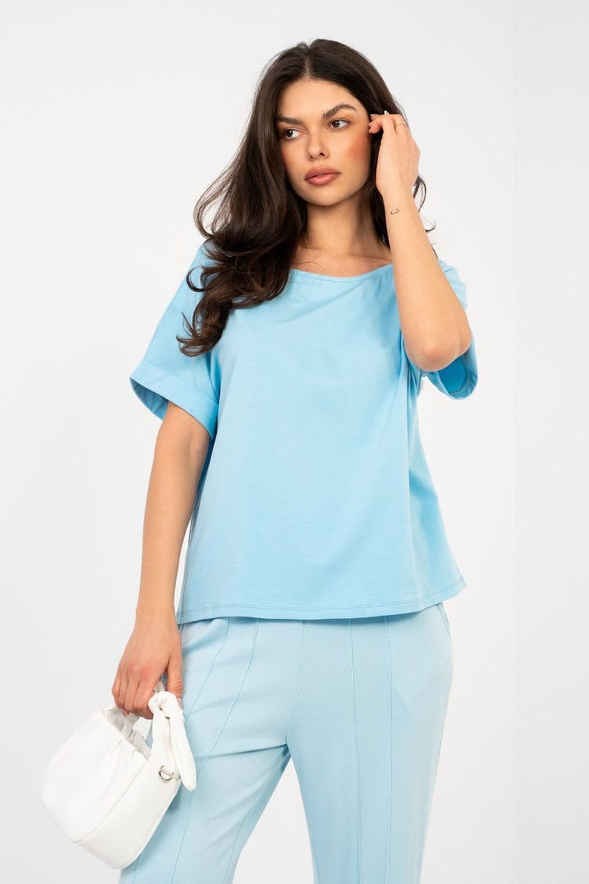 Love Lace Love Lace Women's Classic Oversize Cotton Elastane Blouse in Blue - 1
