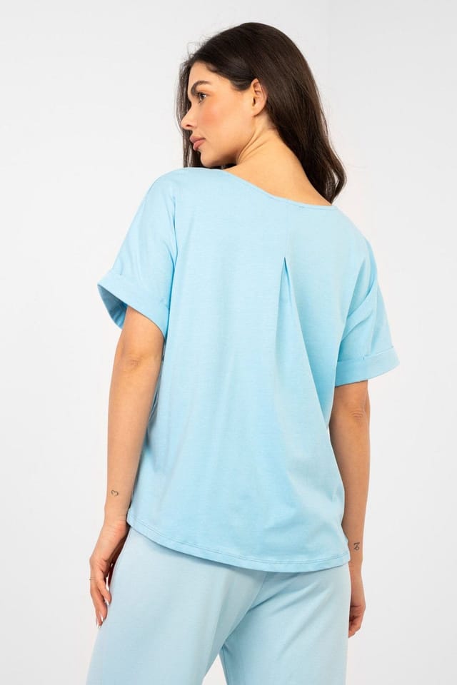 Love Lace Love Lace Women's Classic Oversize Cotton Elastane Blouse in Blue - 3