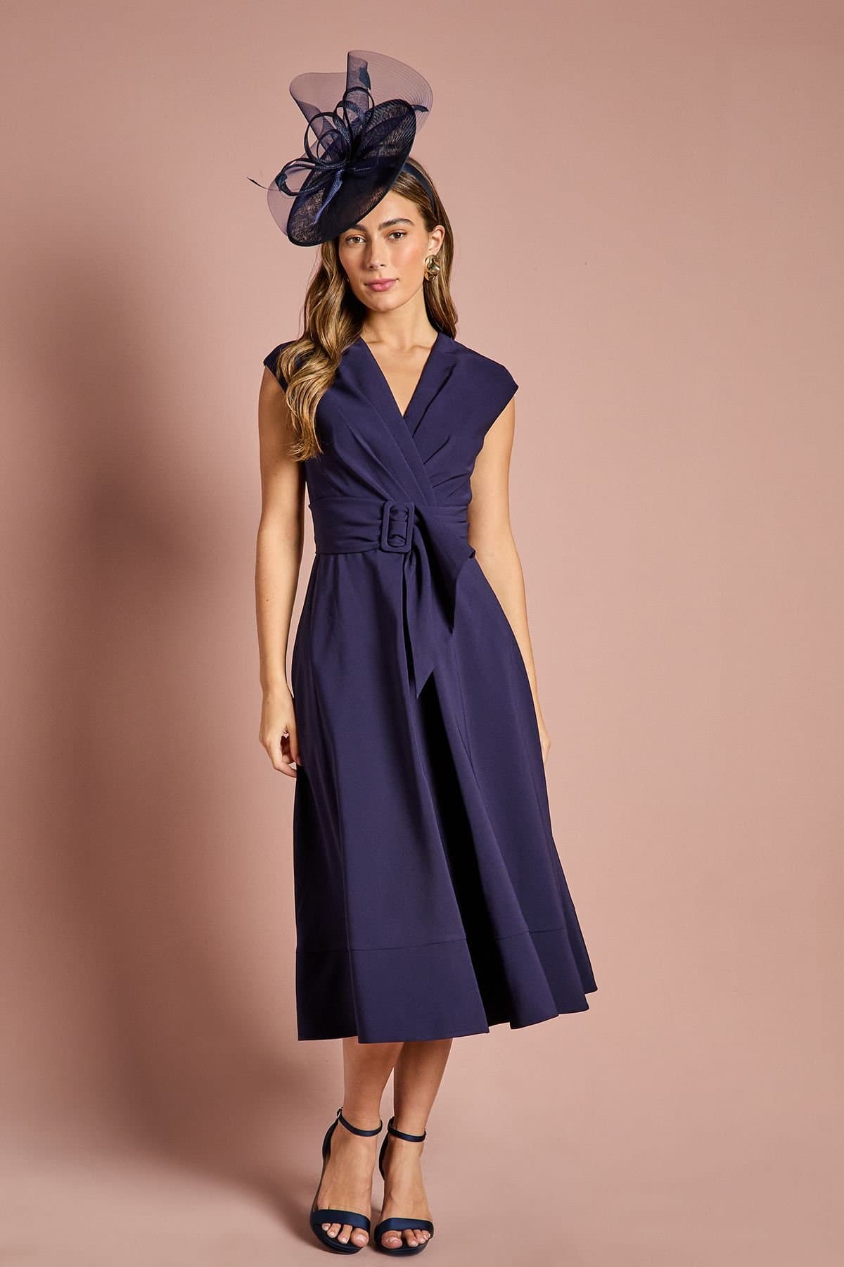 Coast Coast Women's Belted Crepe Dress in Navy