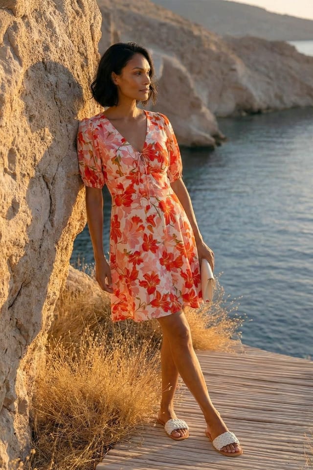 Dusk Dusk Women's Floral Tie Front Dress in Red - 2