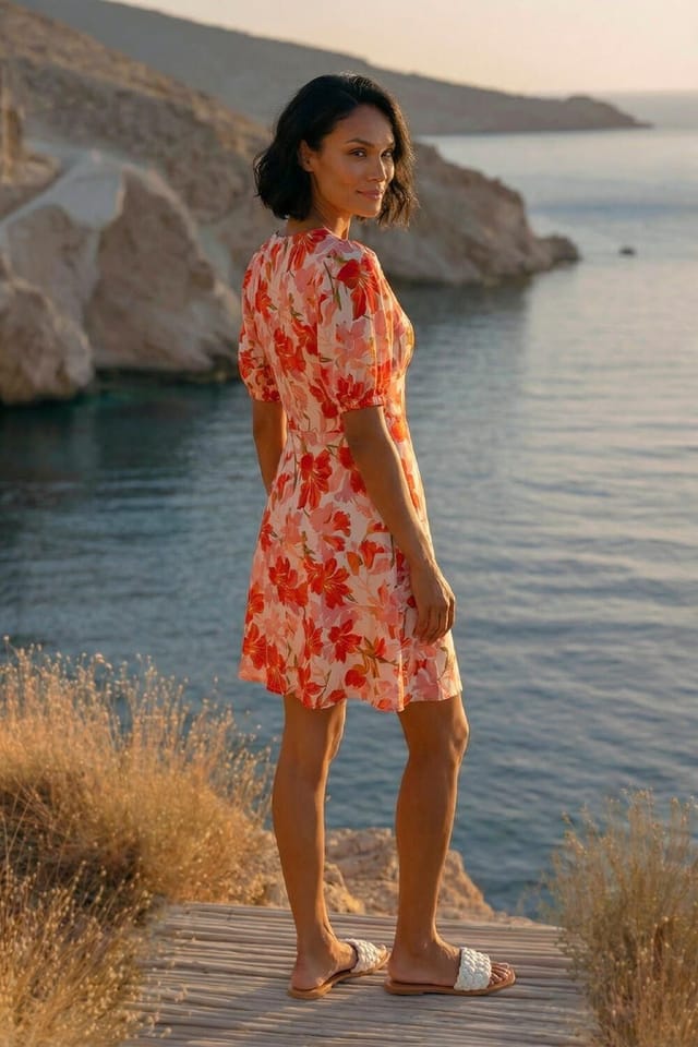 Dusk Dusk Women's Floral Tie Front Dress in Red - 3
