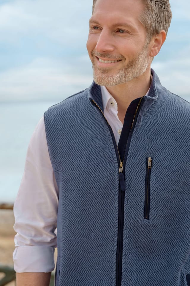 WoolOvers WoolOvers Men's Textured Zip Through Gilet in Blue - 2
