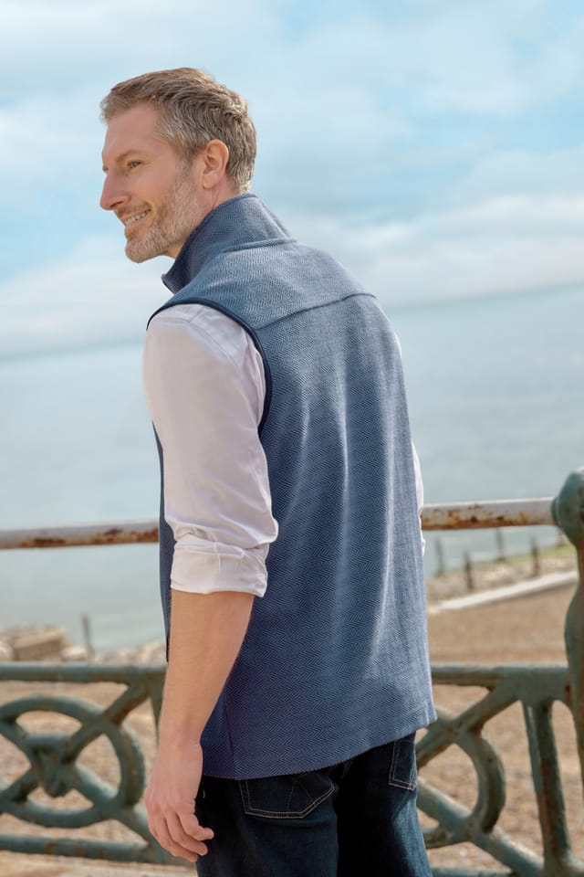 WoolOvers WoolOvers Men's Textured Zip Through Gilet in Blue - 3