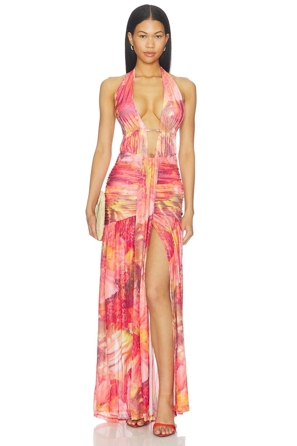 revolve Adrianna Plunge Ruched Maxi Dress