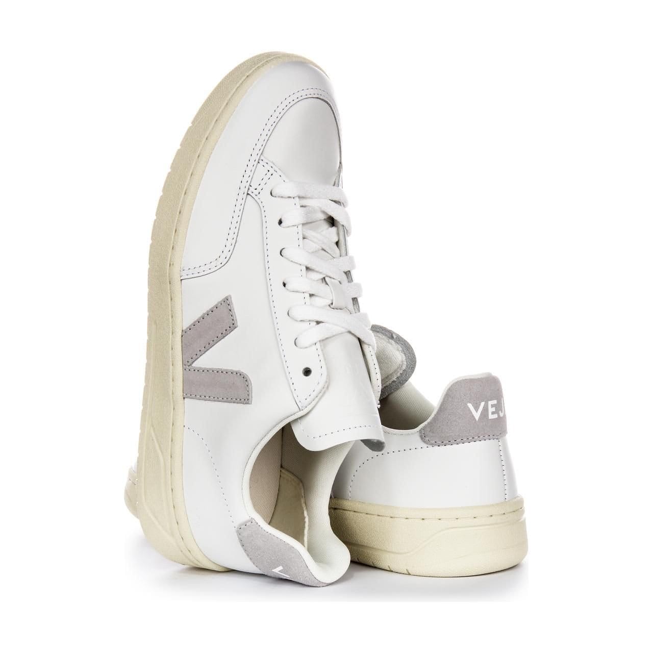 Veja Veja Men's 'V-12 Leather' Leather Trainers in Light Grey - 4
