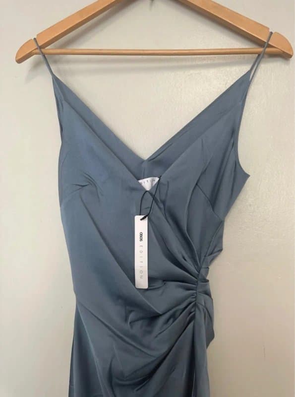 ASOS Asos edition ition Satin Cami Maxi Dress - Dusky Blue - UK 6 - Brand New Sealed open to offers