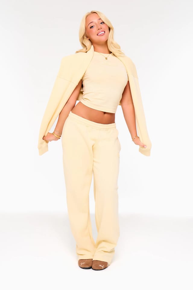 Kaiia Kaiia Bubble Borg Wide Leg Joggers Soft Lemon - 2