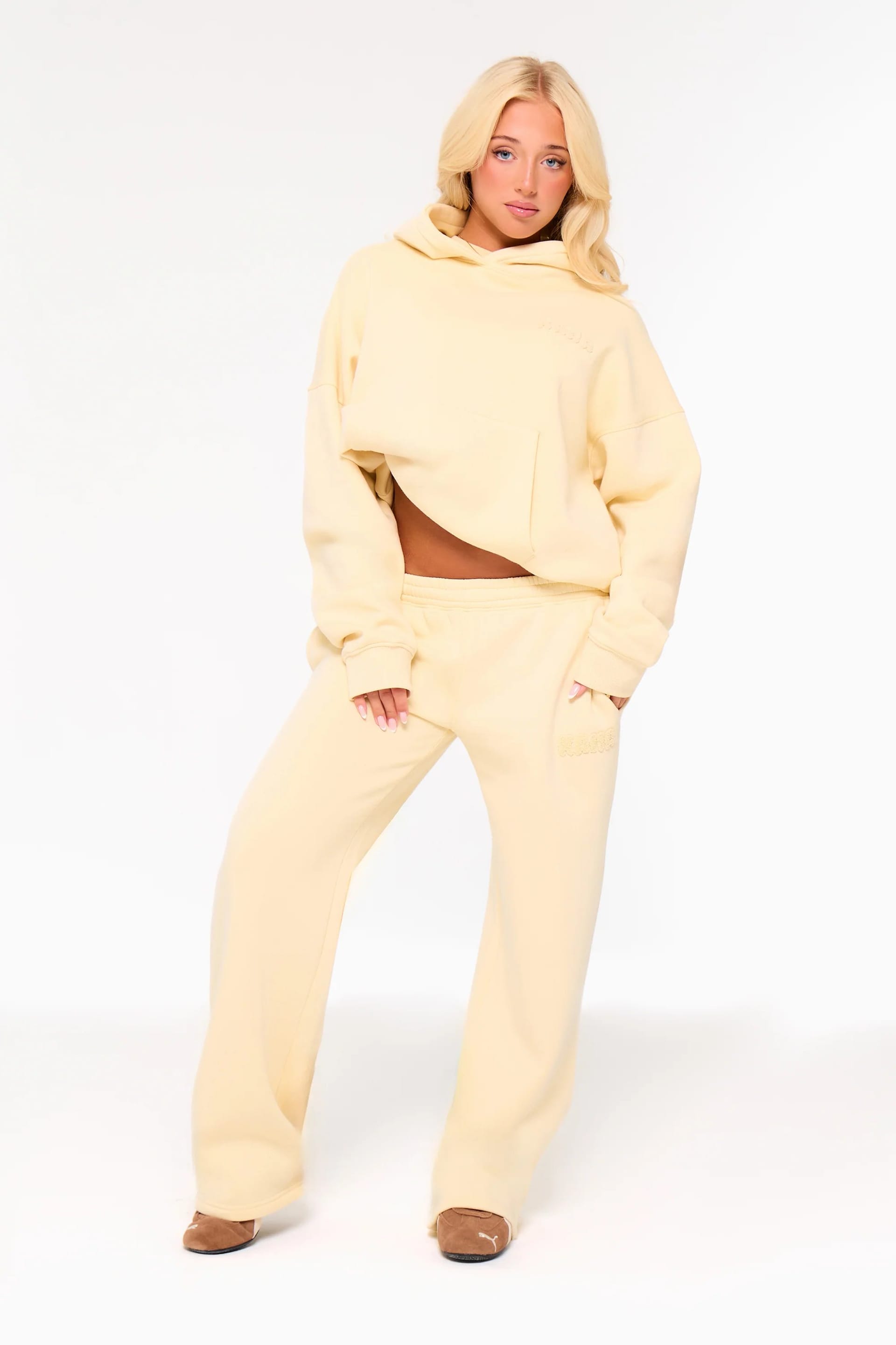Kaiia Kaiia Bubble Borg Wide Leg Joggers Soft Lemon - 4