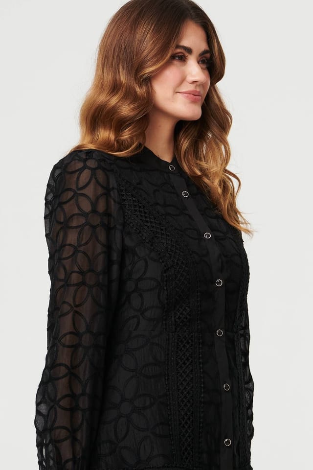 Izabel London Izabel London Women's Embroidered Lace Long Sleeve Midi Dress in Black - 2