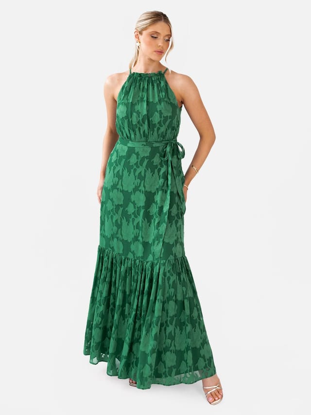 Anaya with Love Anaya with Love Women's Frill Halter Neck Maxi Dress in Dark Green - 3