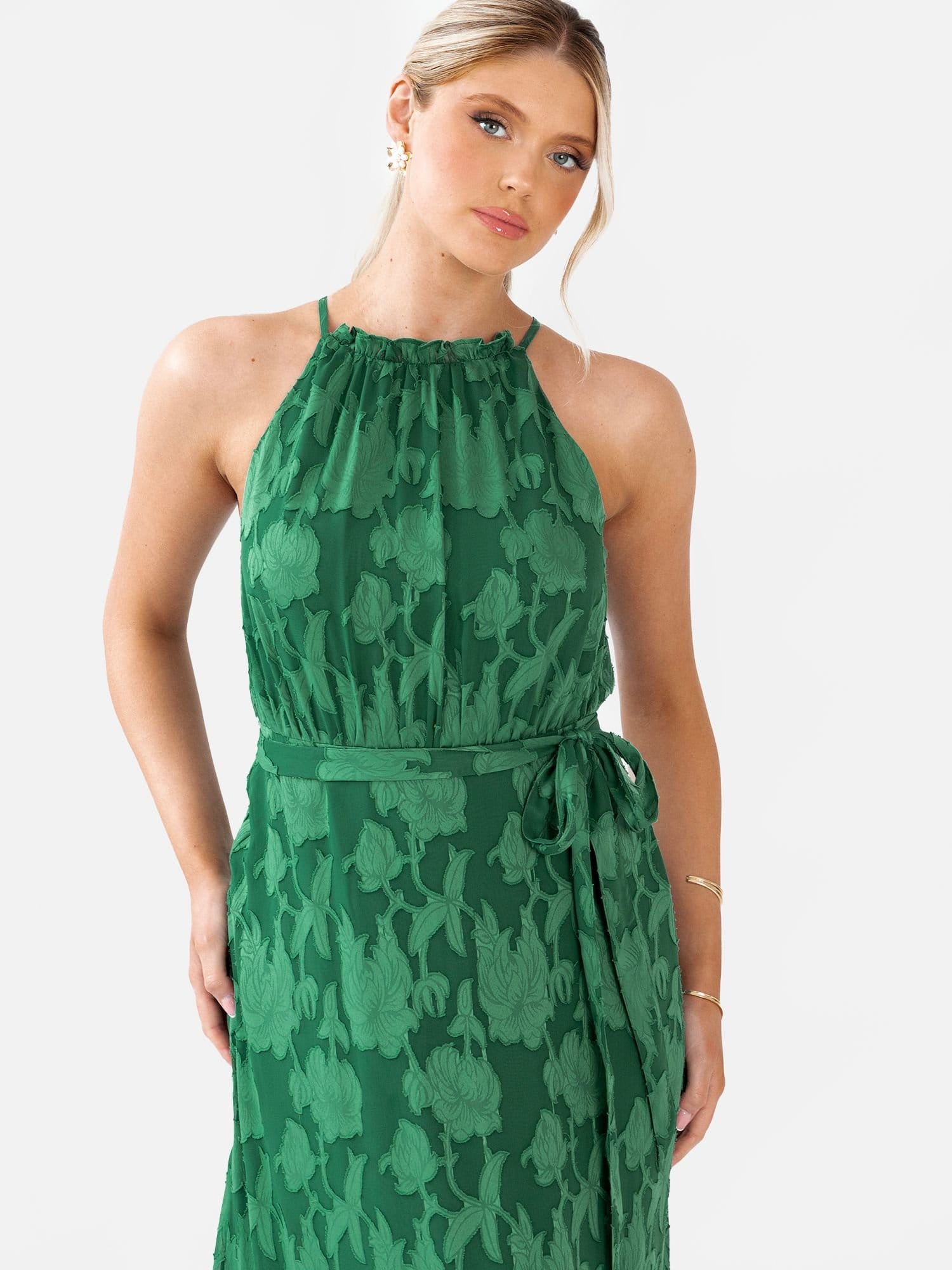 Anaya with Love Anaya with Love Women's Frill Halter Neck Maxi Dress in Dark Green - 4