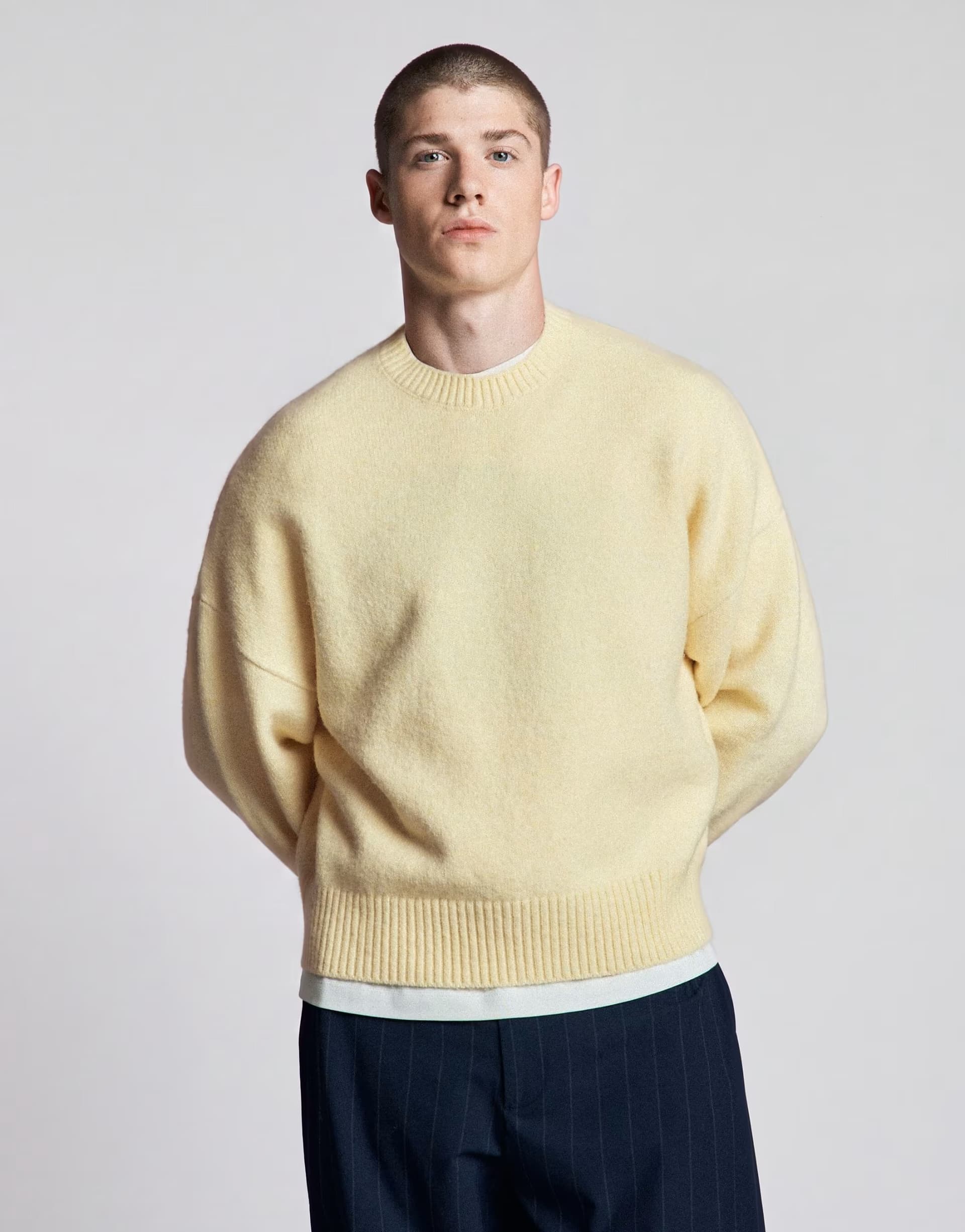 ASOS Bershka Boxy round neck jumper in yellow
