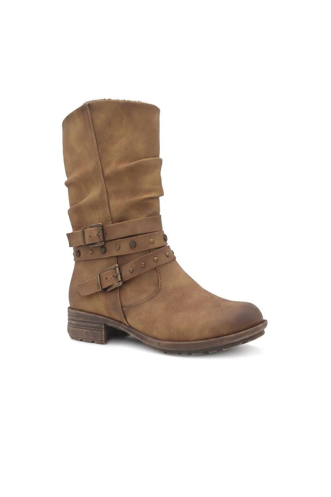 Pavers Pavers Women's Wide Fit Slouch Calf Length Boots in Tan