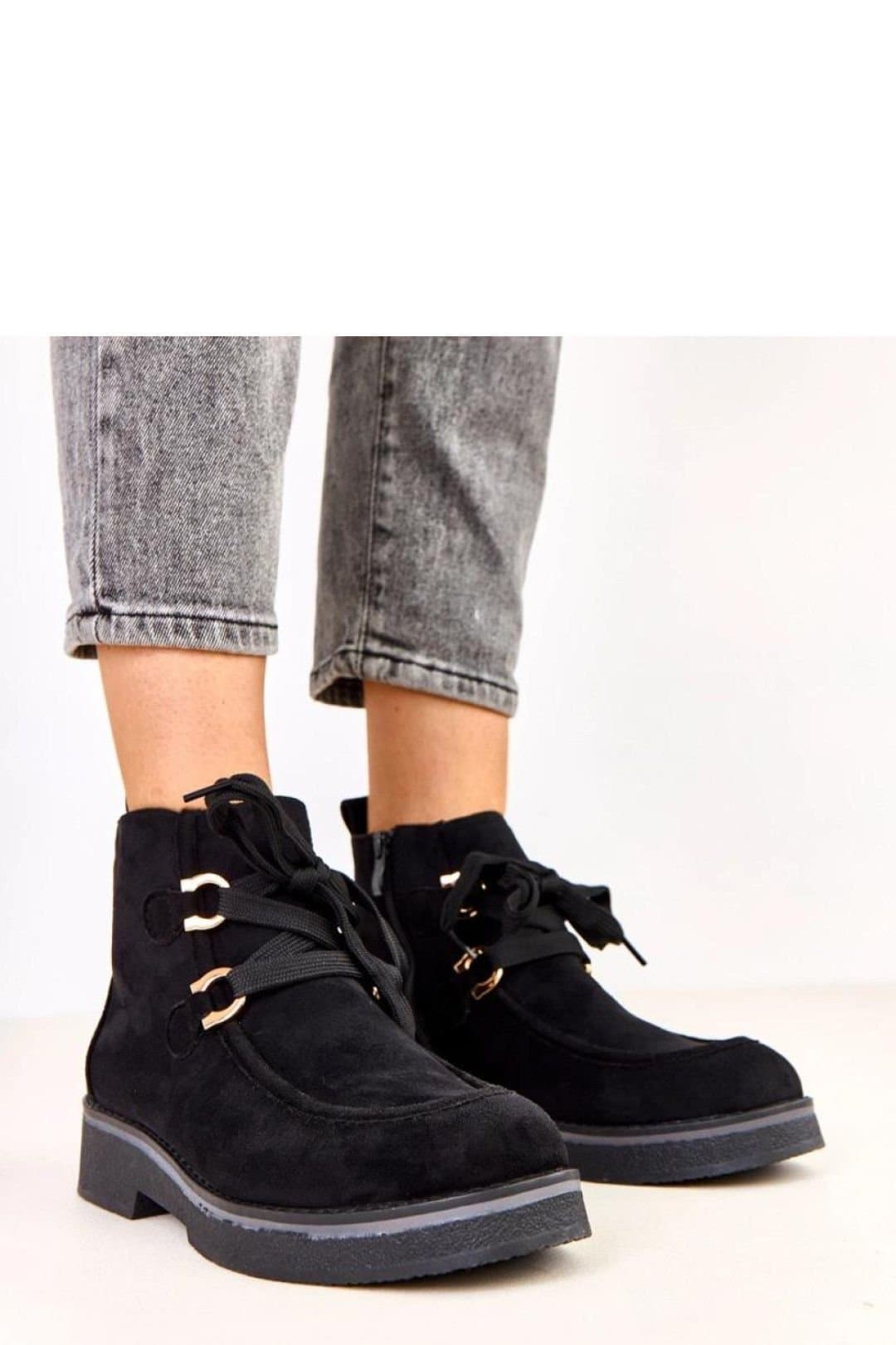 Love Lace Love Lace Women's Soft Faux Suede Lined Ankle Boots with Stable Heel Zip Laces in Black