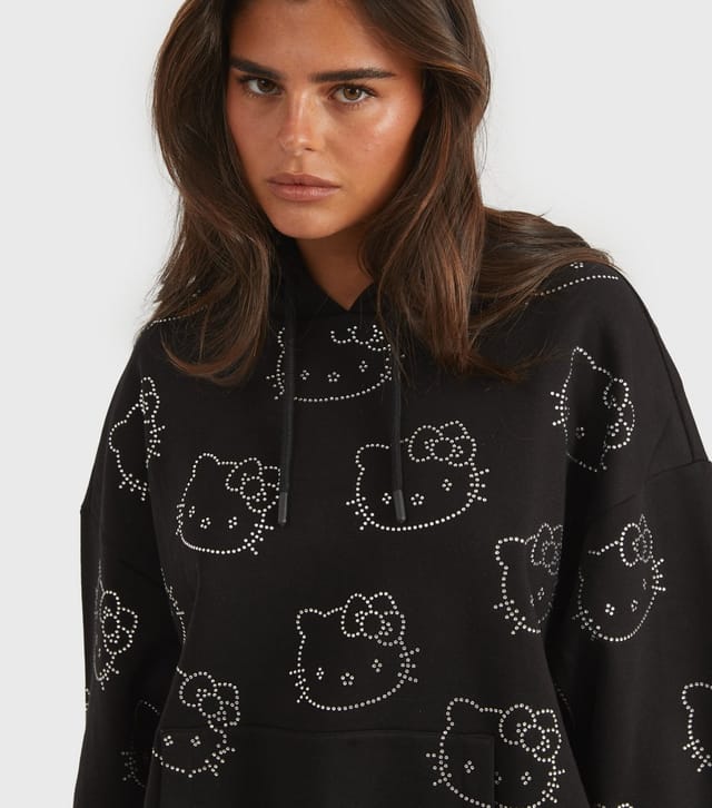 Skinnydip Women's Black Diamante Hello Kitty Hoodie Skinnydip New Look - 3