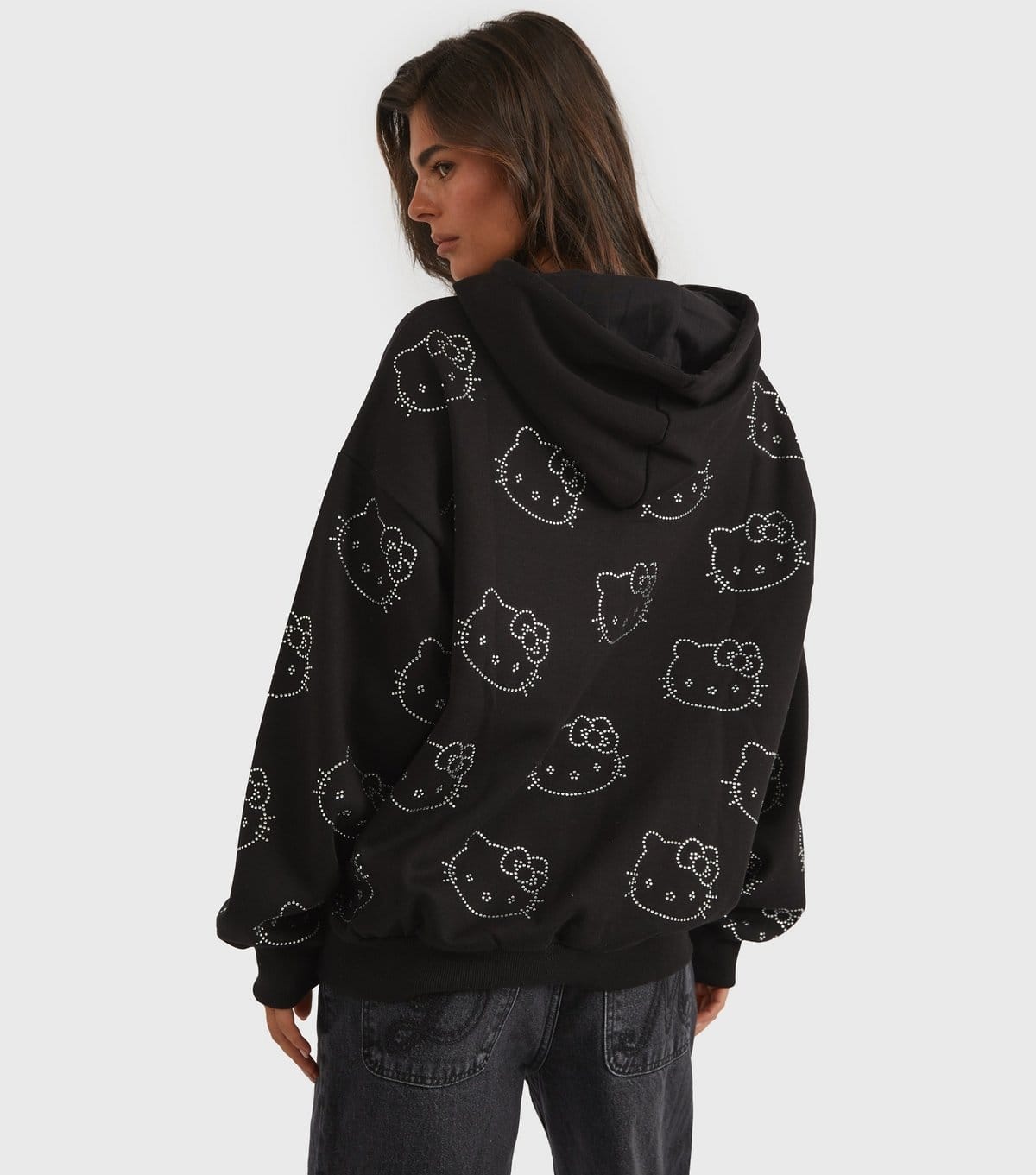 Skinnydip Women's Black Diamante Hello Kitty Hoodie Skinnydip New Look - 4