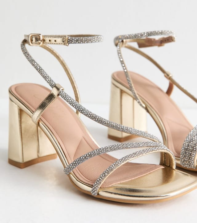 New Look Women's Gold Metallic Diamantè Embellished Multi Strap Sandals Vegan New Look - 3