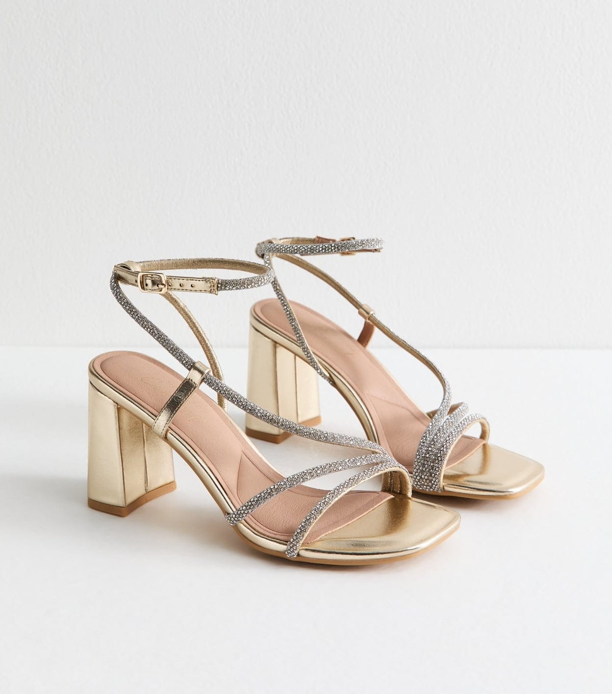 New Look Women's Gold Metallic Diamantè Embellished Multi Strap Sandals Vegan New Look - 4