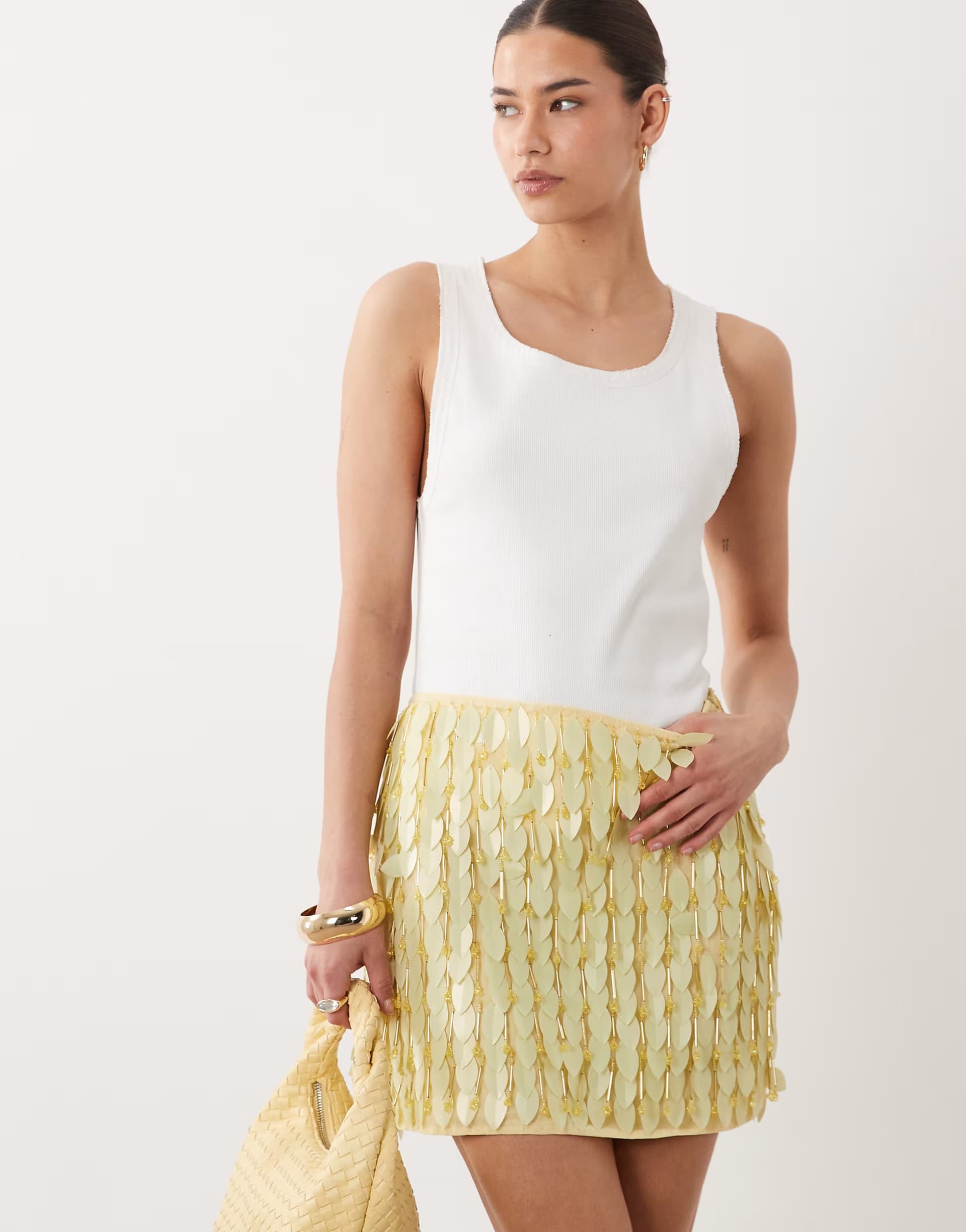 ASOS ASOS DESIGN co-ord leaf embellished mini skirt in yellow